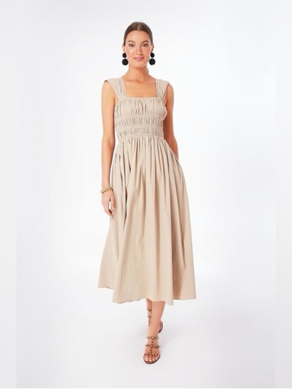 Pomander Place Noah smocked midi dress, Beige size XXL